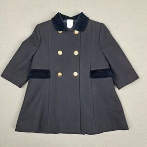 Vintage Dulces Wool Pea Coat Child 12 Months Black Gold‎ Button Sailor Jacket
